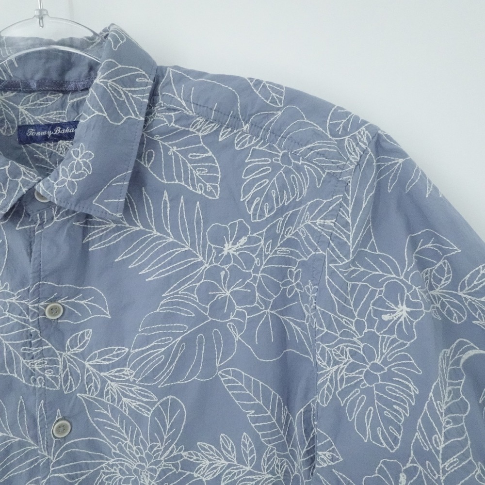 Tommy Bahama Shirt Mens XL‎ Blue Hawaiian Embroidered Resortwear Vacation